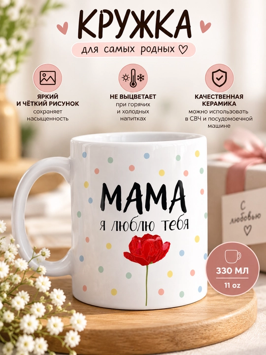Подарочная кружка для мамы Giftory Мама, с тёплой надписью, 330 мл