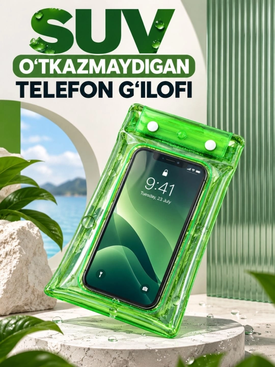 Telefon uchun suv o‘tkazmaydigan g‘ilof, germetik va universal chexol, basseyn uchun