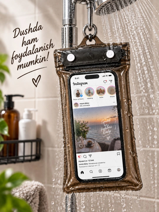 Telefon uchun suv o‘tkazmaydigan g‘ilof, germetik va universal chexol, basseyn uchun