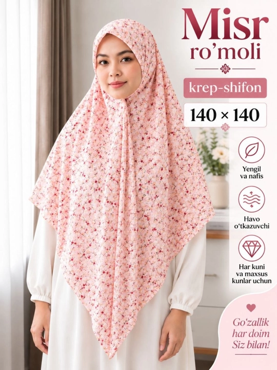Ayollar hijob ro‘moli, zamonaviy Misr uslubidagi ro‘mol (140x140)
