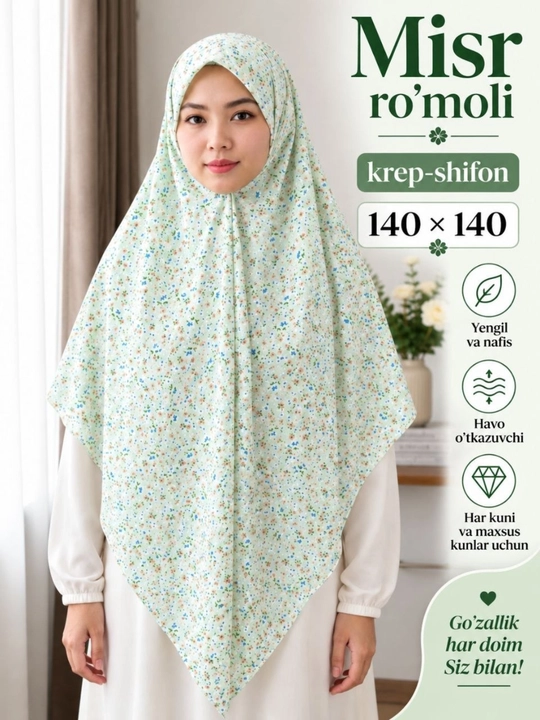 Ayollar hijob ro‘moli, zamonaviy Misr uslubidagi ro‘mol (140x140) - 