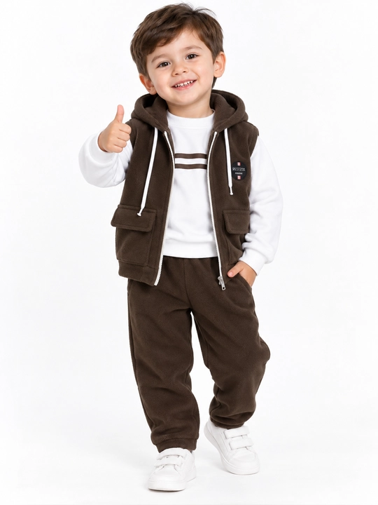 Bolalar kiyim to‘plami, o‘g‘il bolalar kostyumi, 3 qismli kiyim, jaket, svitr, trikon bola - 