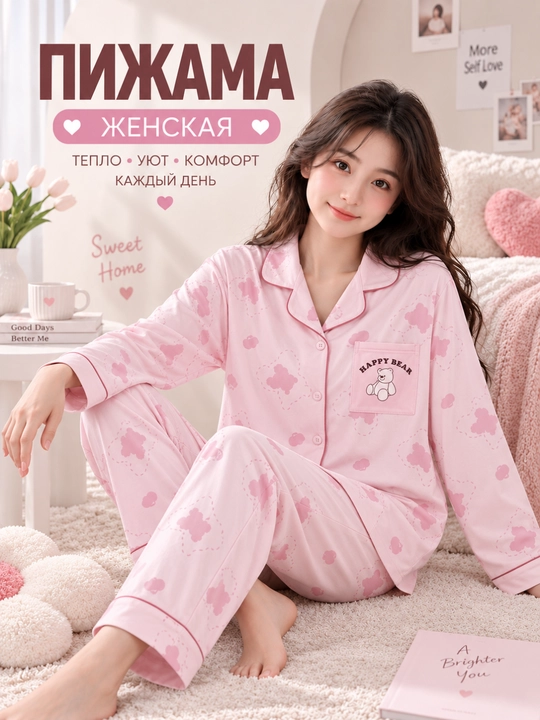 Ayollar uchun tugmali va shimli pijama
