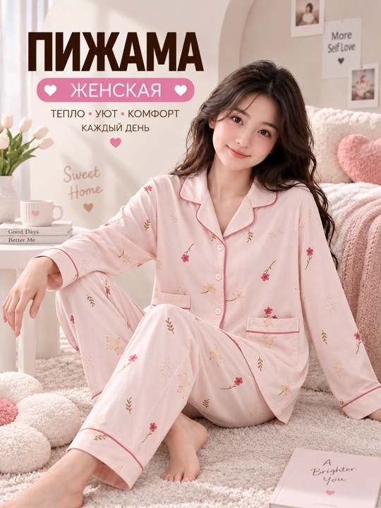 Ayollar uchun tugmali va shimli pijama
