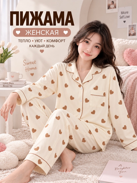 Ayollar uchun tugmali va shimli pijama