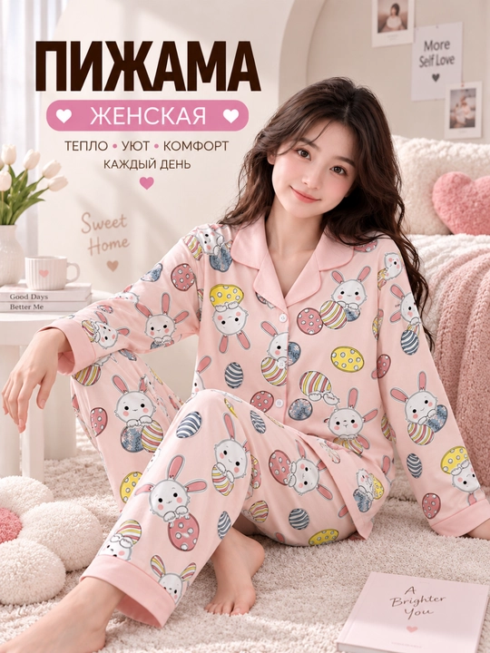Ayollar uchun tugmali va shimli pijama