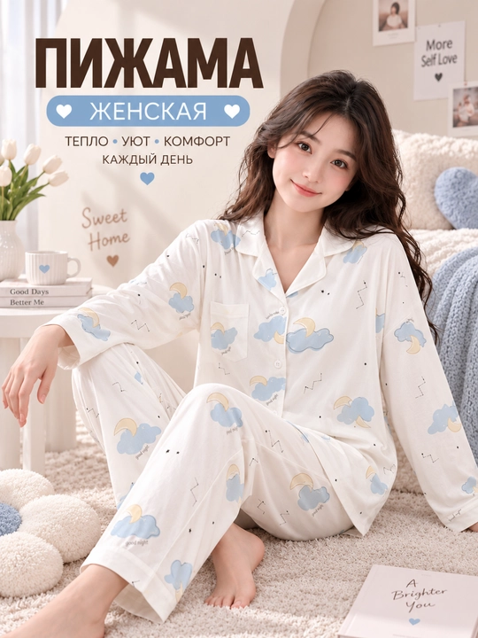 Ayollar uchun tugmali va shimli pijama