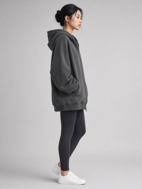 Ayollar uchun oversized xudi, kapushonli va fleece astarli issiq svitshot