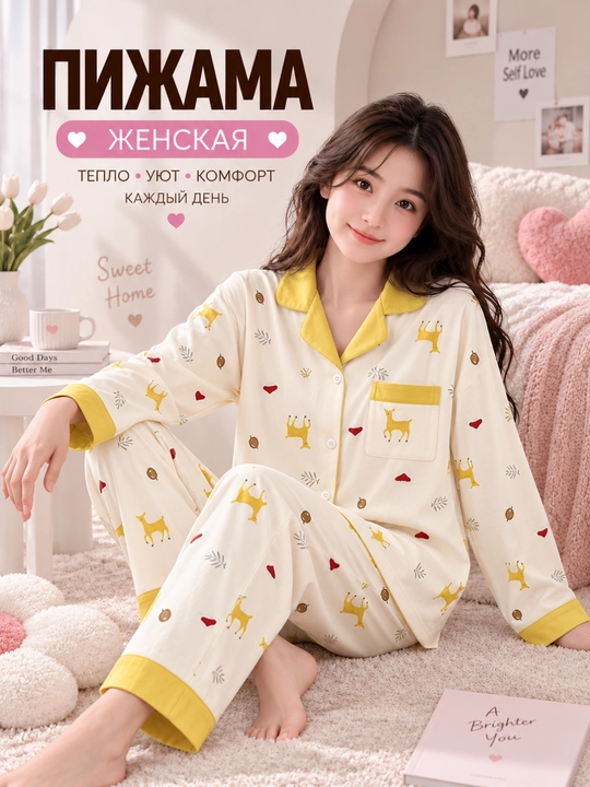 Ayollar uchun tugmali va shimli pijama