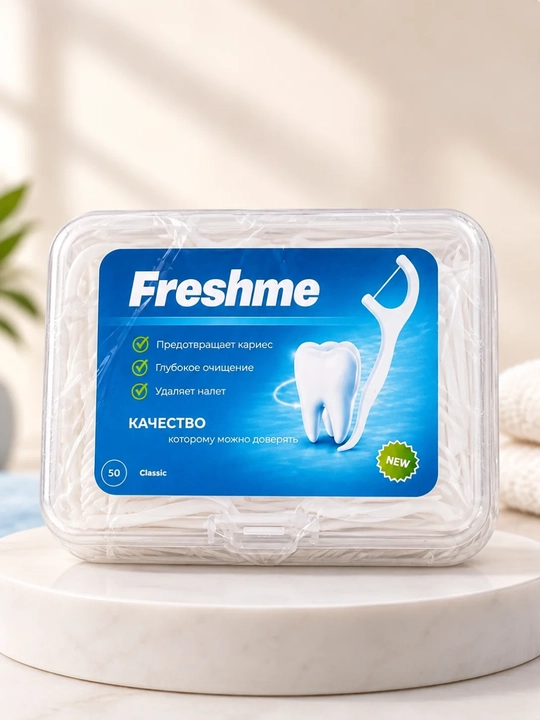 Freshme tish flosseri 50 dona - tishlararo bo‘shliqlarni tozalash uchun tish ipi