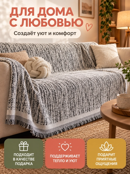 Divan va kreslolar uchun yopinchiq-pled, mebel uchun universal g‘ilof, choyshab 230x180 sm