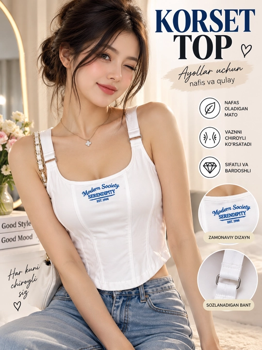 Qisqa top, mayka, paxta, bir rangli, sport uslubidagi - 
