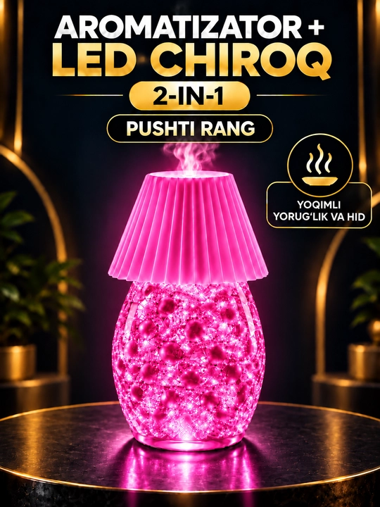Aromatizator va LED tungi chiroq 2-in-1, uy va ofis uchun havo xushbo‘ylantirgich - 