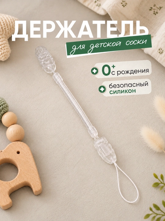 Держатель для соски, пустышки, прорезывателя, клипса с зажимом, силиконовый - 