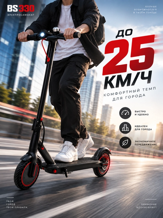 BikeStreet 330 elektrsamokat, 300 Vt, 25 km/s, akkumulyator 7800 mA/s g‘ildiraklar 8,5