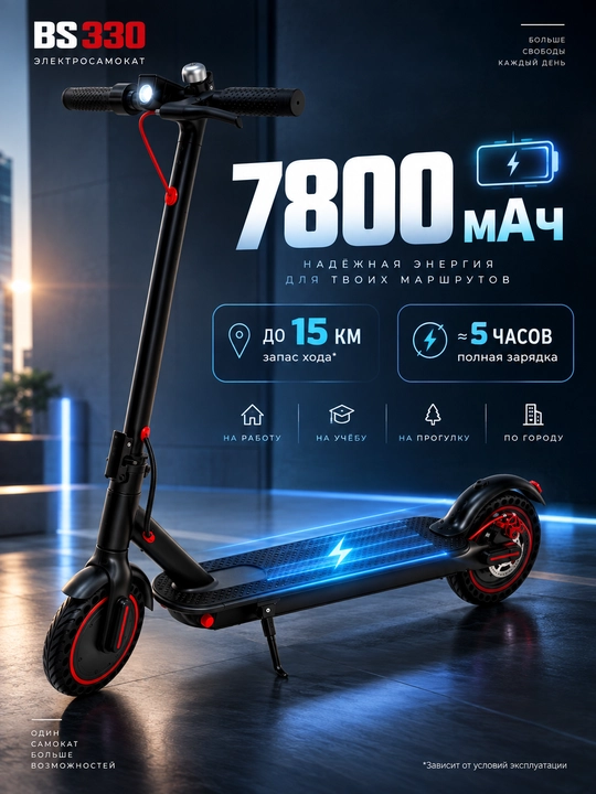 BikeStreet 330 elektrsamokat, 300 Vt, 25 km/s, akkumulyator 7800 mA/s g‘ildiraklar 8,5