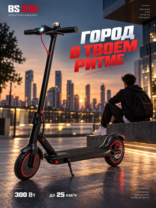 BikeStreet 330 elektrsamokat, 300 Vt, 25 km/s, akkumulyator 7800 mA/s g‘ildiraklar 8,5