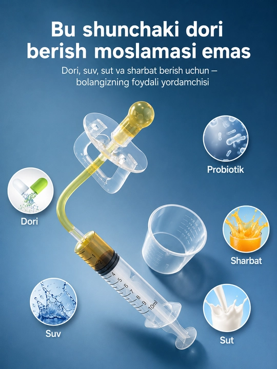 Bolalar uchun dori dozatori, shprits va emzik, suyuq dori berish uchun, 5 ml