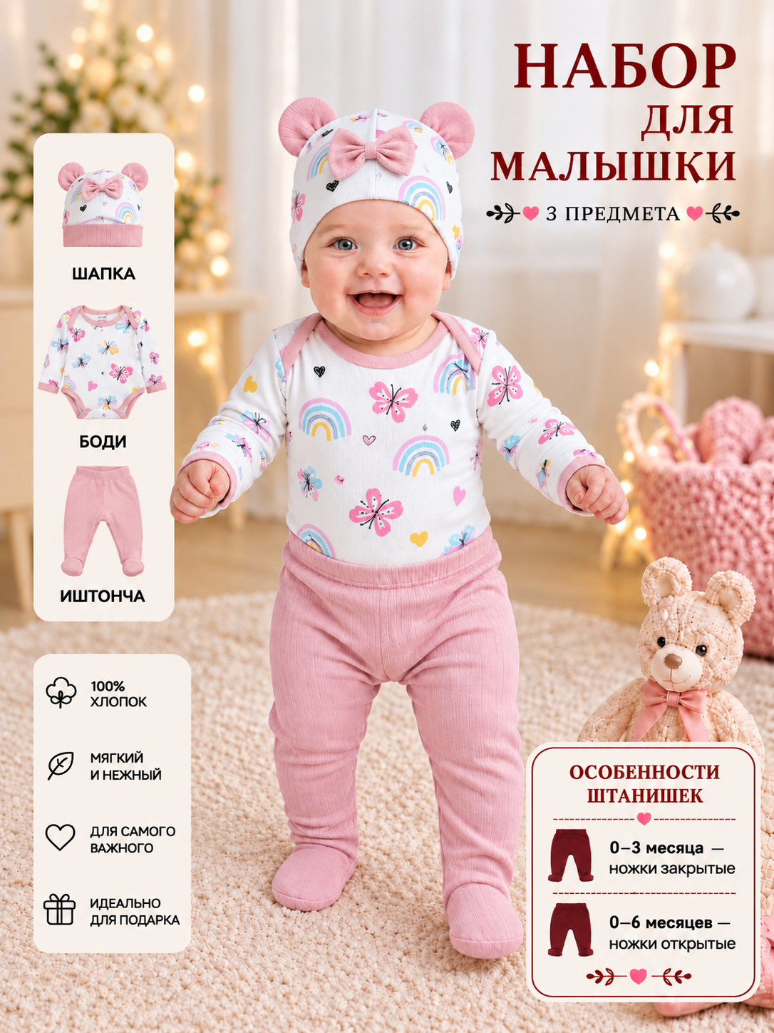 Yangi tug‘ilganchaqaloqlar uchun kiyim, 0-6 oylik chaqaloqlar uchun xb kiyim, ishton, bodiy - 