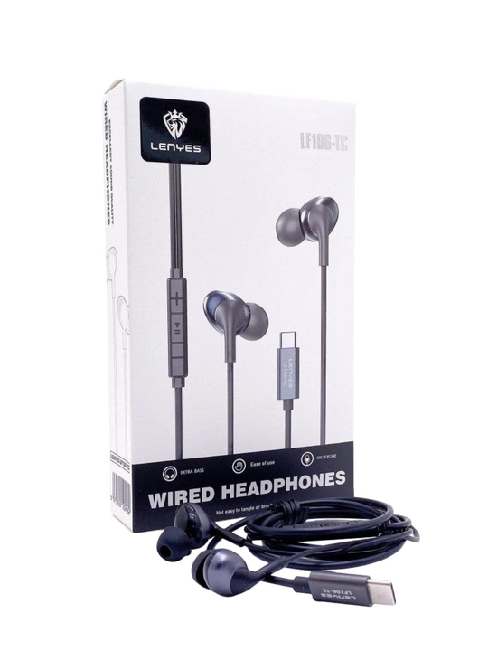 Lenyes LF106 Type-C, Vakumli Naushnik, Mikrofonli, Simli, Bass, Telefon uchun
