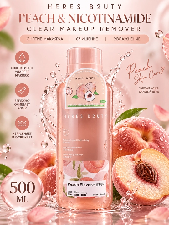 HERES B2UTY Peach & Nicotinamide — makiyajni tozalash vositasi, 500 ml - 