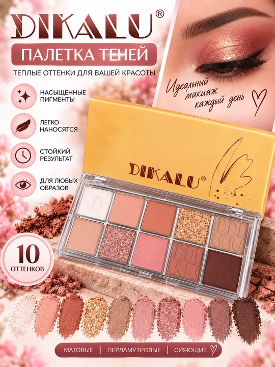 Палетка теней DNKALU, 10 оттенков - 