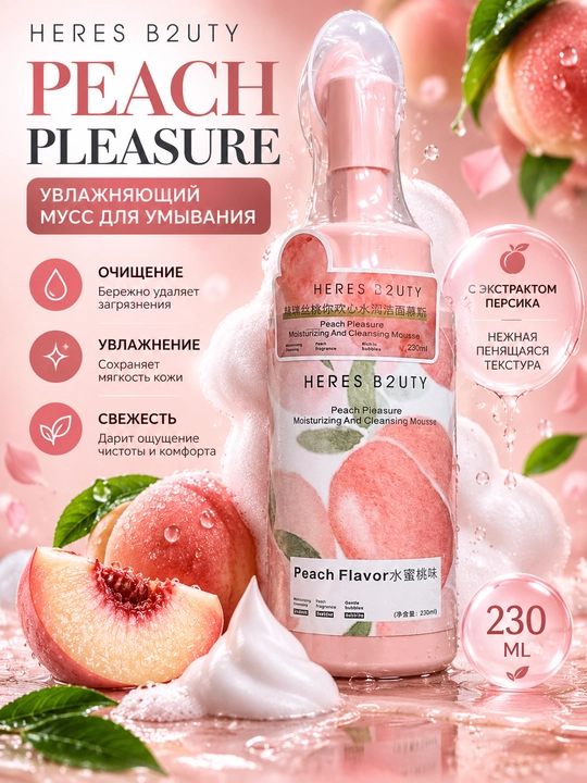 HERES B2UTY Peach Pleasure — увлажняющий очищающий мусс для умывания, 230 мл - 
