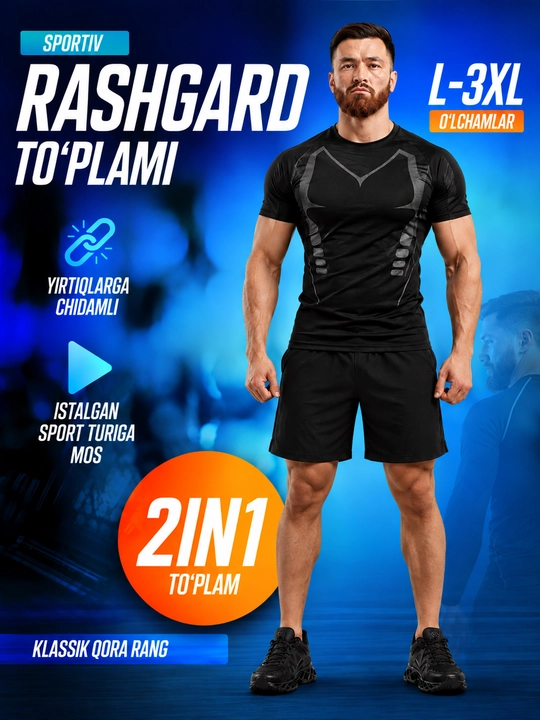 Professional fitness sport kiyimi, erkaklar uchun rashgard, 5 tasi, 3 tasi va 2 tasi 1 da - 