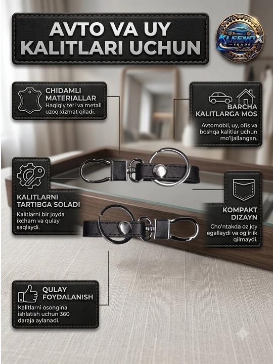 KLEENOX charm kalit tutqichi avto va uy uchun, karabinli uzuk, 2 dona - 