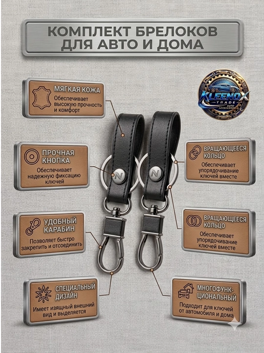 KLEENOX charm kalit tutqichi avto va uy uchun, karabinli uzuk, 2 dona