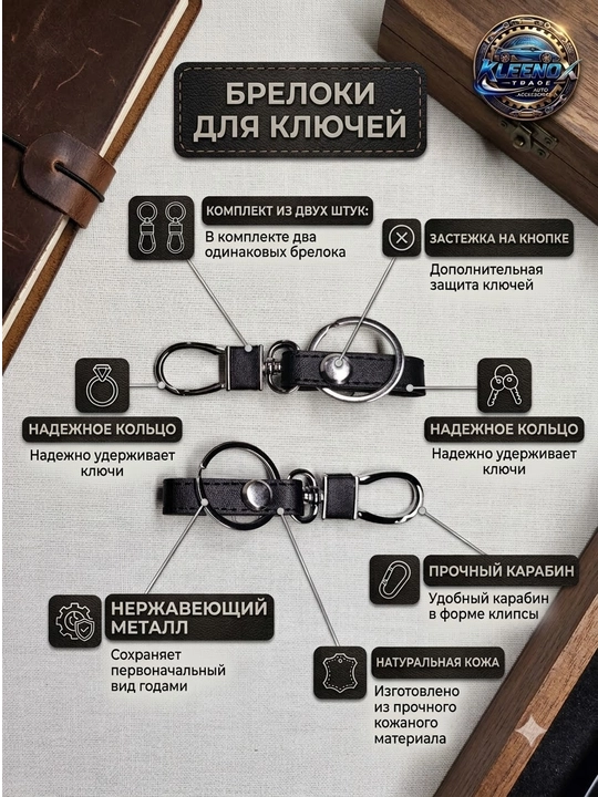 KLEENOX charm kalit tutqichi avto va uy uchun, karabinli uzuk, 2 dona
