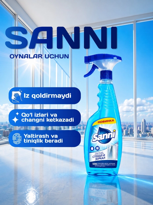 Чистящее спрей  для стёкол Sanni  500 мл