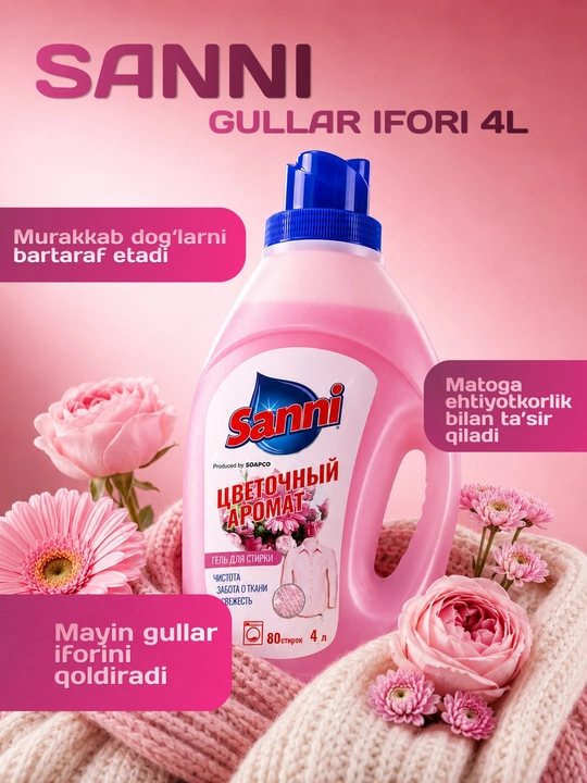 Suyuq kir yuvish kukuni Floral Liquid Powder, 4 litr