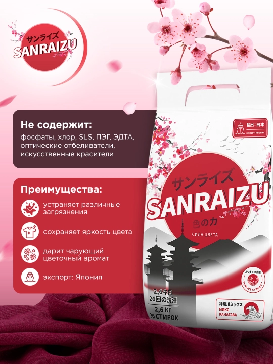 SANRAIZU kir yuvish kukuni "Rang kuchi", Sakura gulining nozik hidi - 