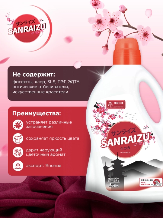 Гель для стирки SANRAIZU Сила Цвета, аромат цветущей сакуры