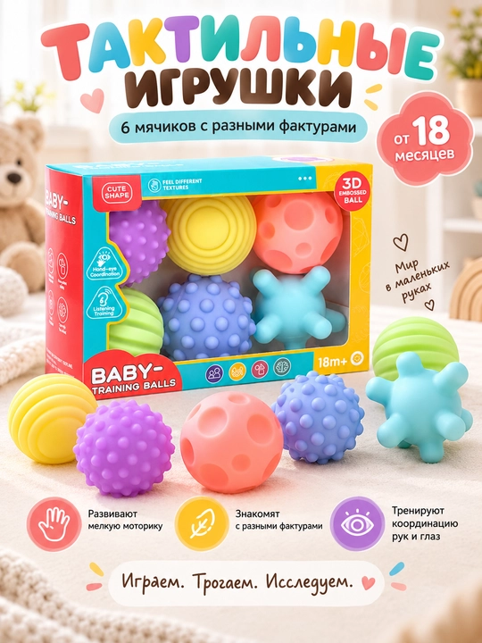 Тактильные сенсорные мячики шарики игрушки для малышей детей - 