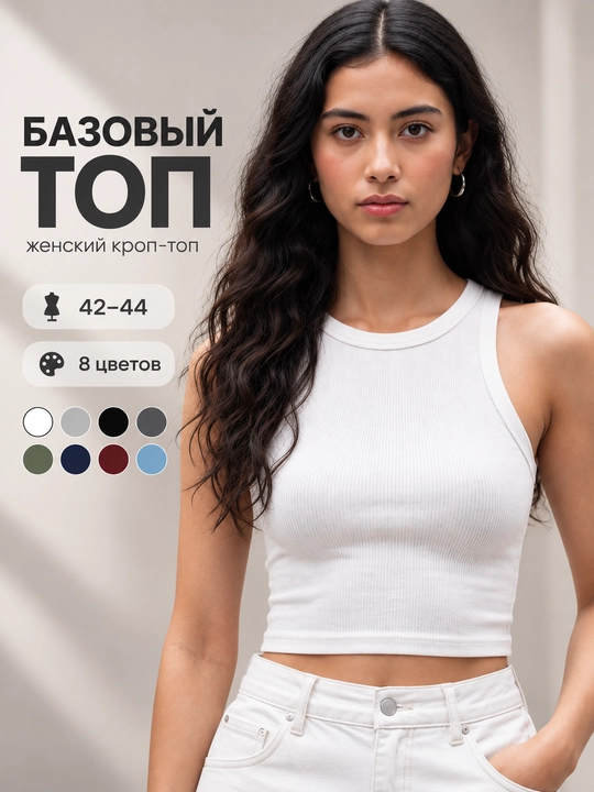Топ женский базовый, топик женский, майка женская, кроп-топ - 