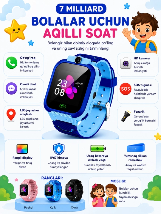 SMART WATCH — Детские смарт-часы, работают с SIM-картой 7 Milliard