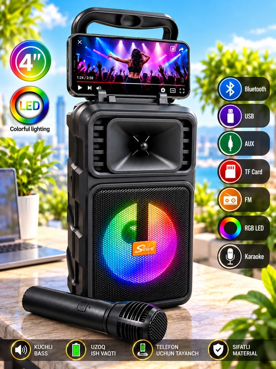 ZQS 14107 Katta kolonka kuchli ovozli, yorqin RGB yoritgichli ko‘chma karaoke karnay - 