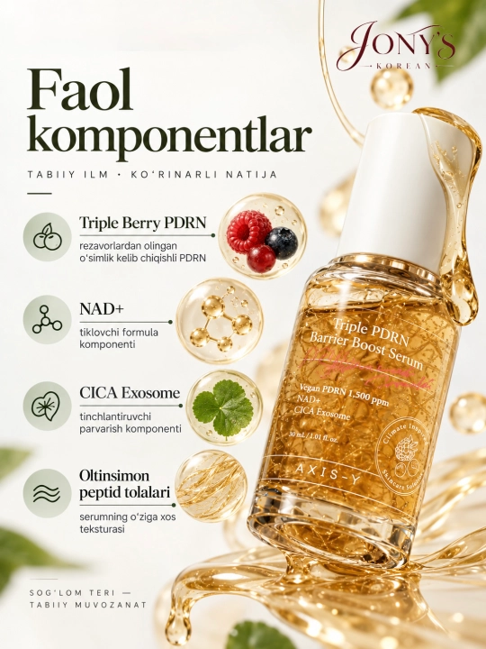 AXIS-Y PDRN - Vegan PDRN 1500 ppm, NAD+ va sentella bilan tiklovchi zardob, 30 ml