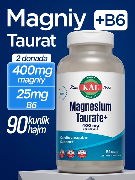 Таурат магния, KAL, Magnesium Taurate, 400 мг, 90 таблеток, США - 
