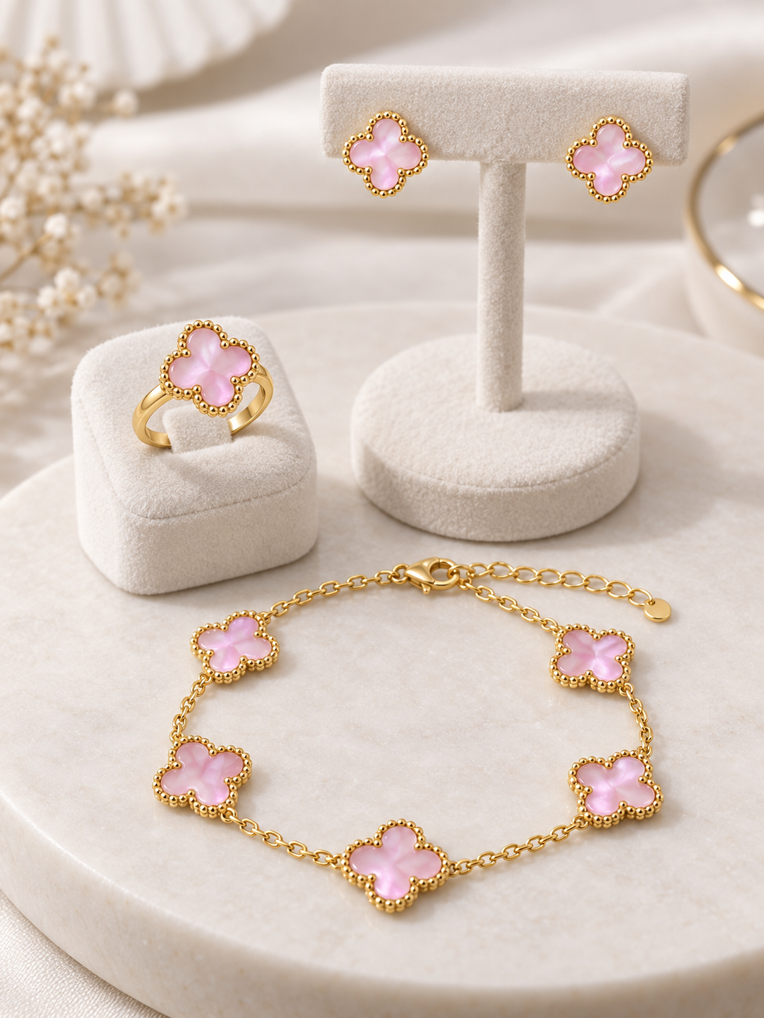 VAN CLEEF Набор бижутерий, кольцо, серьги, цепочка, браслет
