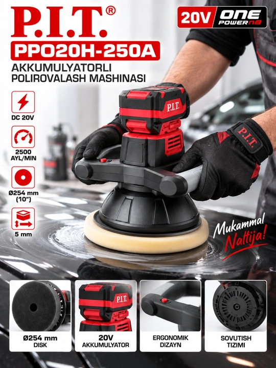 P.I.T. PPO20H-250A 20V akkumulyatorli polirovkalash mashinasi - 
