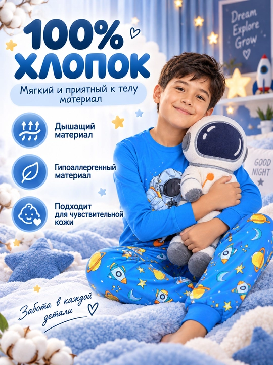 Пижама детская для мальчика L'ACCENTO Space, хлопок 100%, космос
