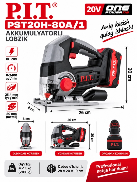 P.I.T. PST20H-80A/1 20V akkumulyatorli lobzik