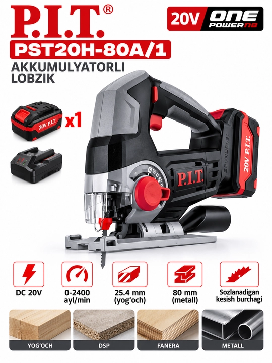 P.I.T. PST20H-80A/1 20V akkumulyatorli lobzik - 