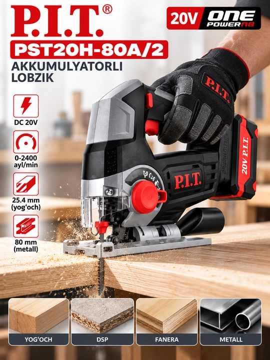 P.I.T. PST20H-80A/2 20V akkumulyatorli lobzik