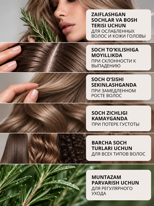 Soch o‘sishi va to‘kilishiga qarshi LIKATO rozmarinli shampun, 1000 ml