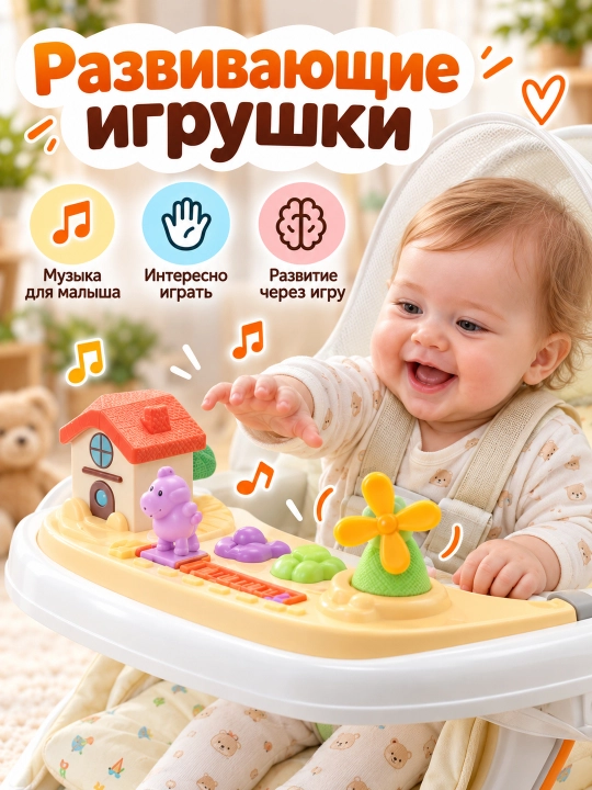 Детская коляска 4 в 1: прогулочная, качалка, кресло, стульчик для кормления, 0–36 мес