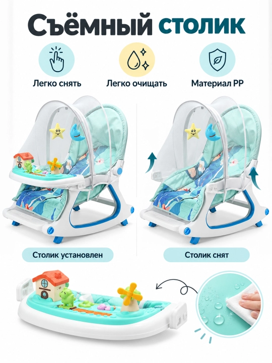Детская коляска 4 в 1: прогулочная, качалка, кресло, стульчик для кормления, 0–36 мес